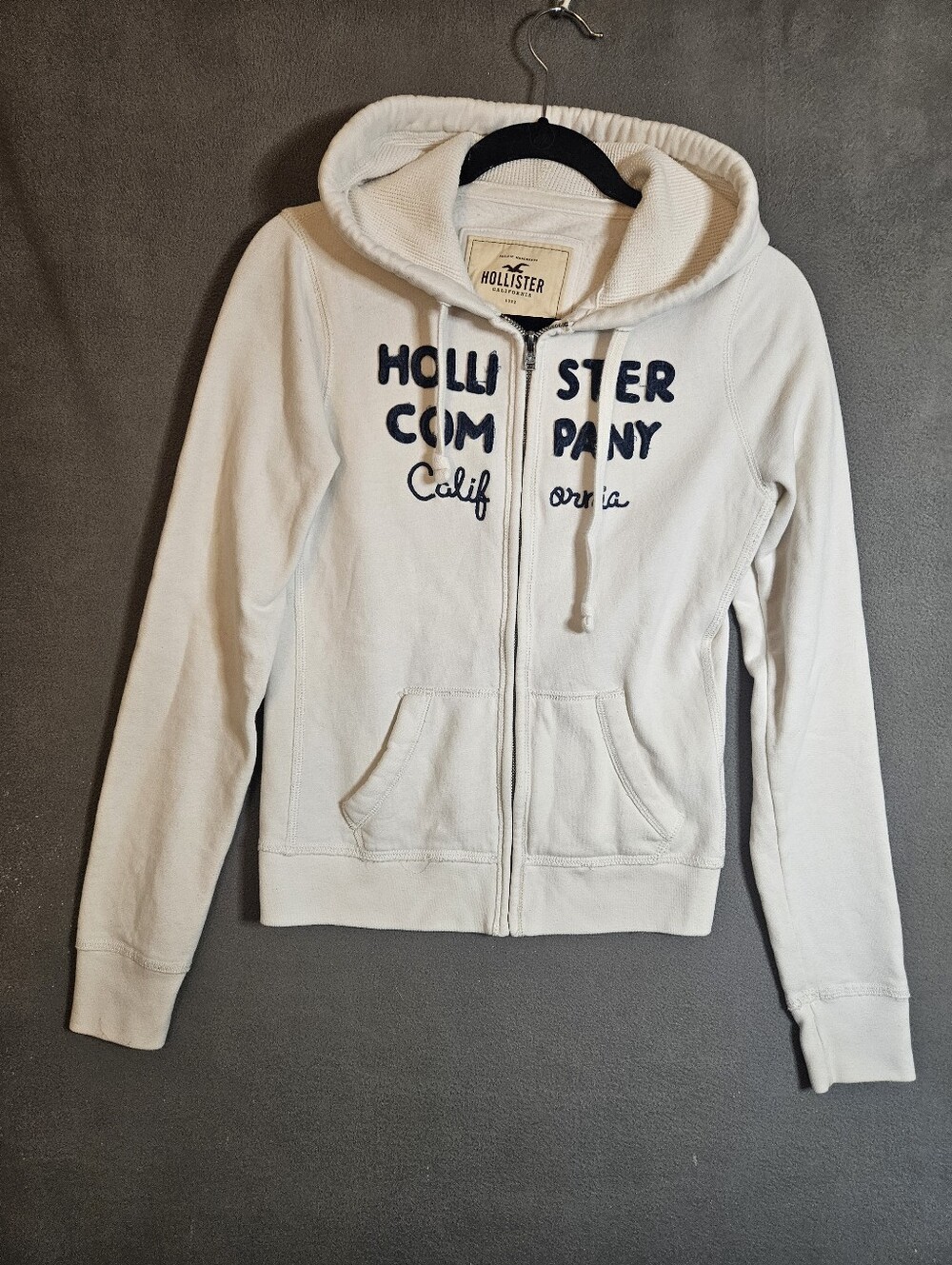 Hollister Women's Medium Full Zip Hoodie White Hooded Pockets Logo Embroidered